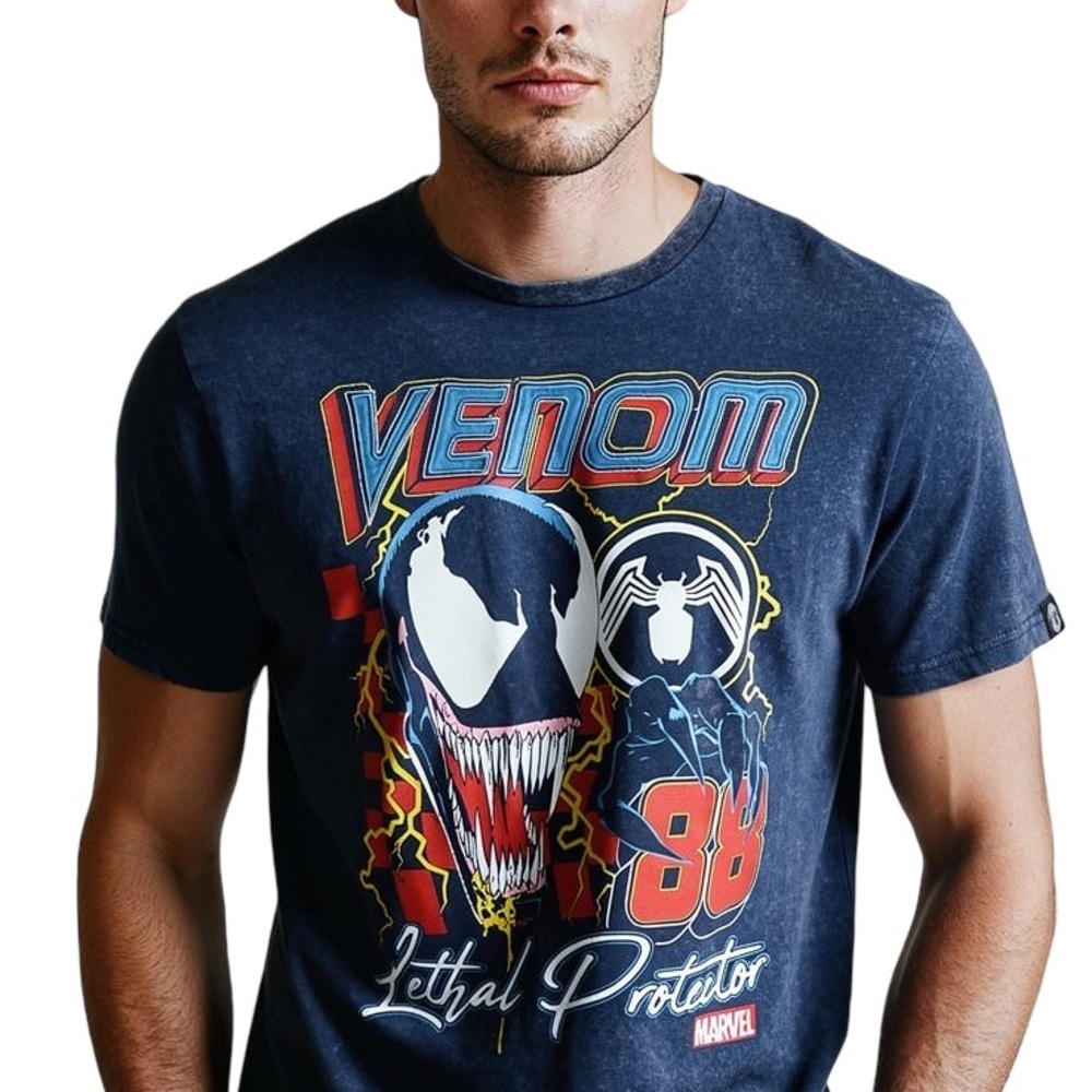 Marvel Mad Engine Blue Graphic T-Shirt Venom Mens L Vintage Wash Embroidered - Picture 8 of 8